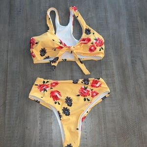 Yellow high waisted swim suit